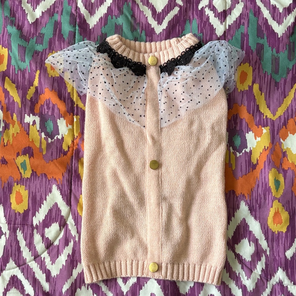Elegant Pink Sweater with Sheer Polka Dot Accents